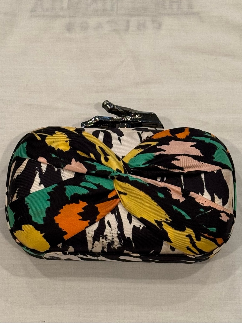 DVF Silk Multicolor Twisted Knot Evening Clutch with metal chain (NWT)